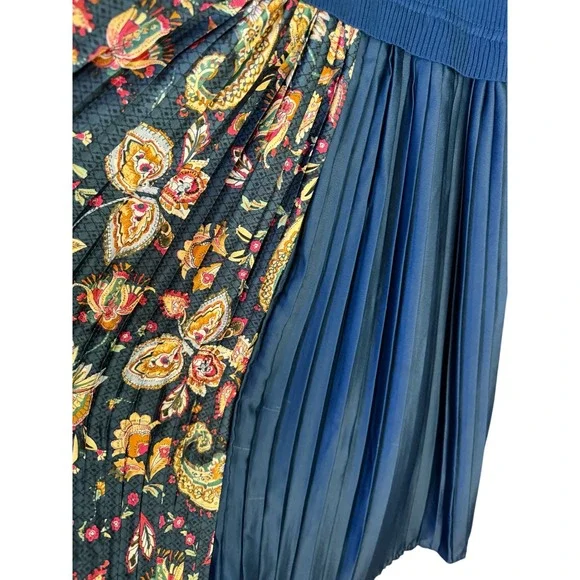 Dalia MacPhee Teal Ribbed Knit Paisley Pleated Midi Dress with Scarf Womens S - Picture 8 of 8